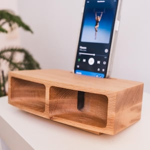 iPhone stand holder, Acoustic speaker, Passive wooden speaker, Wooden Phone Speaker, Smartphone Stand, Office Gift Idea