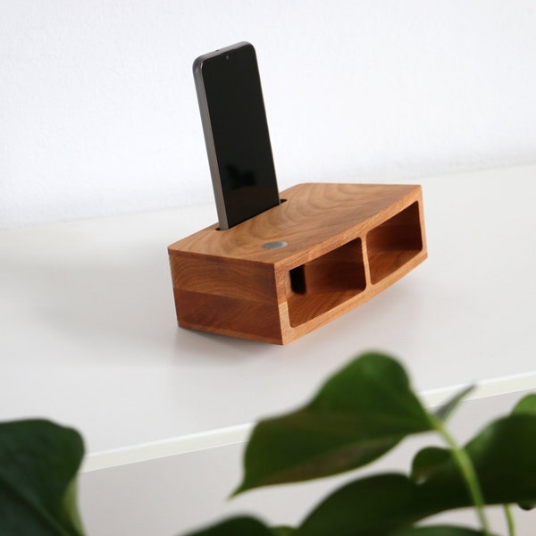 Support iPhone Amplificateur de son pour smartphone, support en bois pour haut-parleur, support pour smartphone, idée cadeau bureau, cadeau d'entreprise, haut-parleur pour téléphone portable