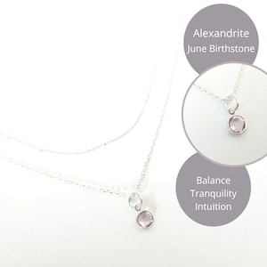 June Birthstone Alexandrite Necklace Sterling Silver Layered Necklace  Light Amethyst Birthstone Satellite Chain June Birthday Gift for Her