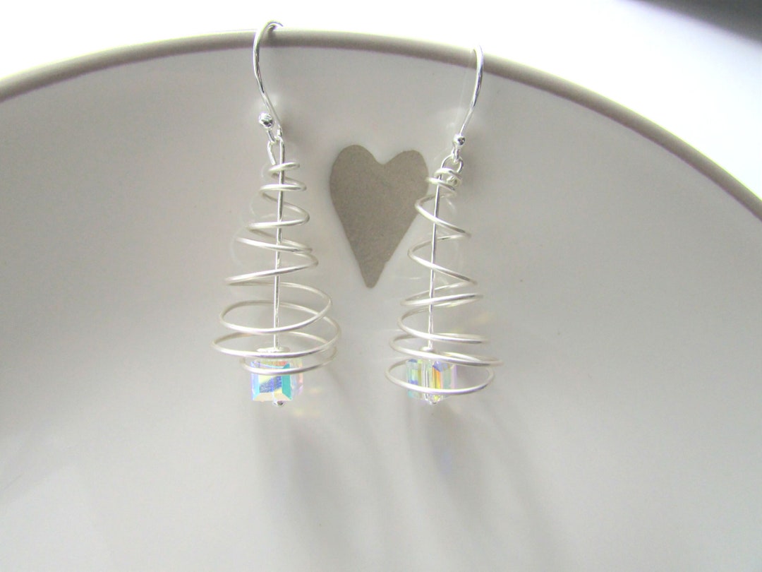 Spiral Christmas Tree Earrings Sterling Silver Christmas Etsy UK