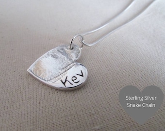 Custom Fingerprint Heart Charm Necklace for Mum Personalised Silver Fingerprint Pendant Actual Fingerprint Keepsake Charm Gift New Mum Charm