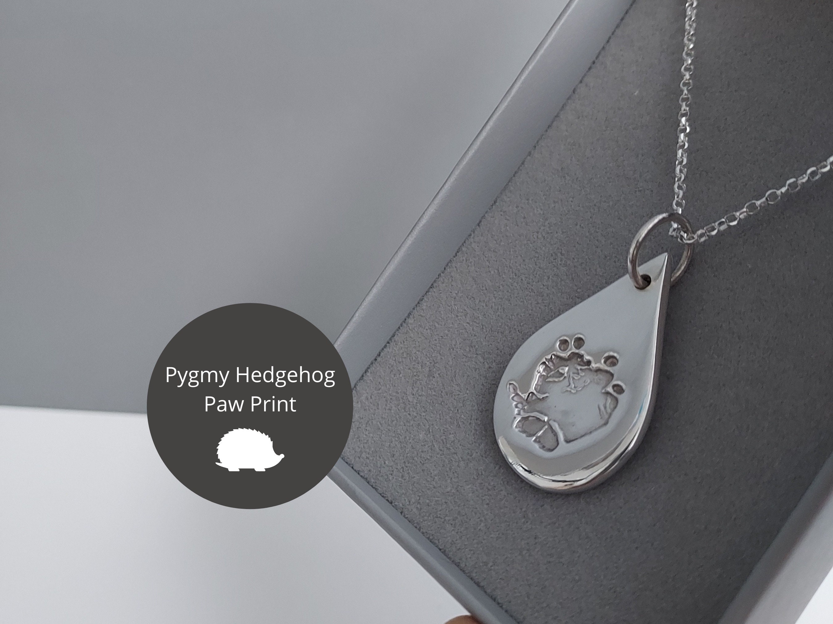 Hedgehog Necklace, Pygmy Hedgehog Paw Print Necklace, Personalised