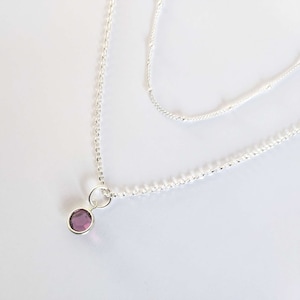Amethyst February Birthstone Necklace Aquarius Birthday Sterling Silver Layered Necklace Satellite Chain Birthday Gift for Mother Daughter