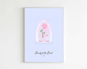 Disney Beauty & the Beast 1991 Film Inspired Minimalist Print | Enchanted Rose | A5 Size | Wall Art | Hand-drawn | Disney Collection | UK