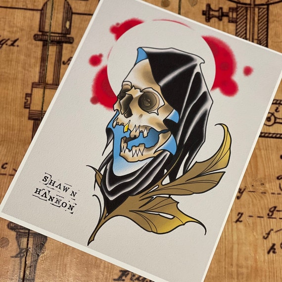 Reaper Skull Tattoo Art Print - Etsy