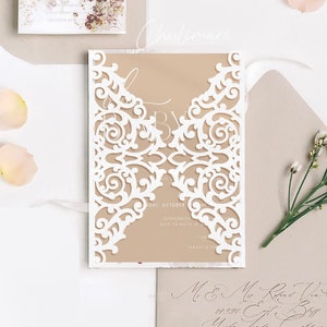 5x7 Royal Lace Gate-fold Wedding Invitation laser cut Template avec carte RSVP, invitation d’anniversaire, star svg, invitation de mariage svg