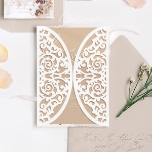 5 x 7 Arc Royal Lace Gate-fold bruiloft uitnodiging laser gesneden sjabloon met RSVP-kaart, verjaardagsuitnodiging, ster SVG, bruiloft uitnodiging SVG
