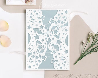 Star Gatefold Wedding Invitation Laser Cut Template, RSVP Card (svg, dxf, pdf)