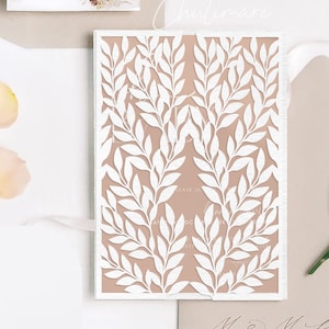 5x7 foglie classiche Modello di taglio laser per invito a nozze pieghevole, invito di compleanno, invito a nozze in formato SVG, matrimonio tropicale estivo