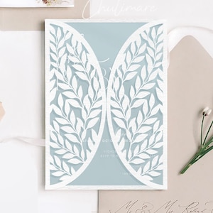 5x7 Arc Deco Blätter Gate-Fold Hochzeitseinladung Laser-Schnitt-Vorlage mit Antwortkarte, Geburtstagseinladung, Hochzeitseinladung svg