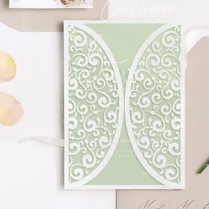 5x7 Spiral lace Gate-fold Wedding Invitation laser cut Template with RSVP card, Birthday invitation, wedding invitation svg