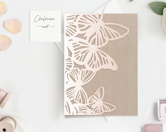 5x7 Butterfly Tri-Fold Cricut Wedding Invitation template, wedding envelope laser cut Card Template ,Silhouette Cameo,Cricut ScanNcut