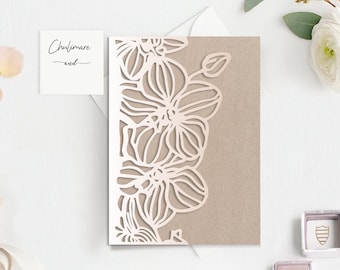 5x7 Grand Orchid Tri-Fold Cricut Wedding Invitation template, wedding envelope laser cut Card Template ,Silhouette Cameo,Cricut ScanNcut