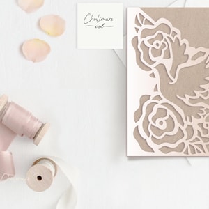 5x7 Bird Rose Tri-Fold Cricut Wedding Invitation template, wedding envelope laser cut Card Template ,Silhouette Cameo,bCricut ScanNcut