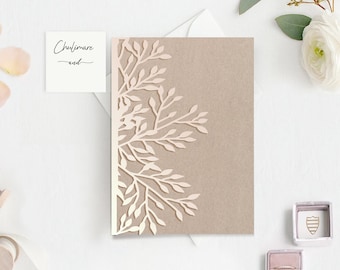 5x7 Pine leaves Tri-Fold Cricut Wedding Invitation template, wedding envelope laser cut Card Template ,Silhouette Cameo,Cricut ScanNcut