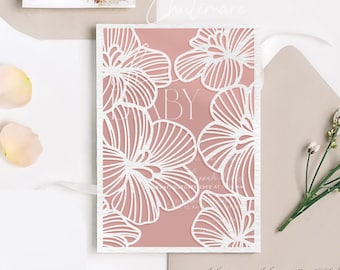 Plantilla de invitación de boda con hibisco cortado a láser, plegable (descarga digital)