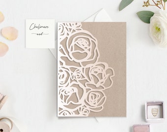 Modello per invito di nozze a tre ante con rose, Cricut SVG (download digitale)