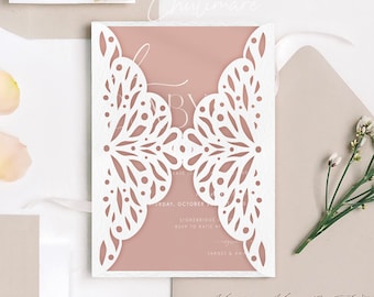Royal Lace Gatefold Wedding Invitation Template, RSVP Card (SVG Digital Download)