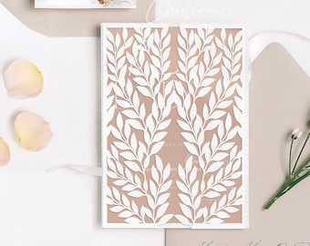 Classic Leaves Laser Cut Wedding Invitation Template (Digital Download)