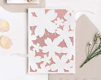 Sakura Laser Cut Wedding Invitation Template, Gate-fold (SVG, PDF)