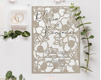Jasmine Flower Gate-Fold Wedding Invitation Laser Cut Template (SVG, DXF, PDF)