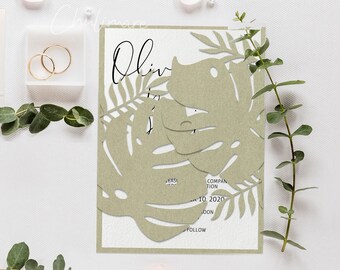 Monstera Laser Cut Wedding Invitation Template, Tropical Gate-fold (SVG, PDF)