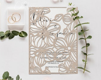Plantilla de invitación de boda desplegable con corte láser de orquídea (SVG, DXF, PDF)