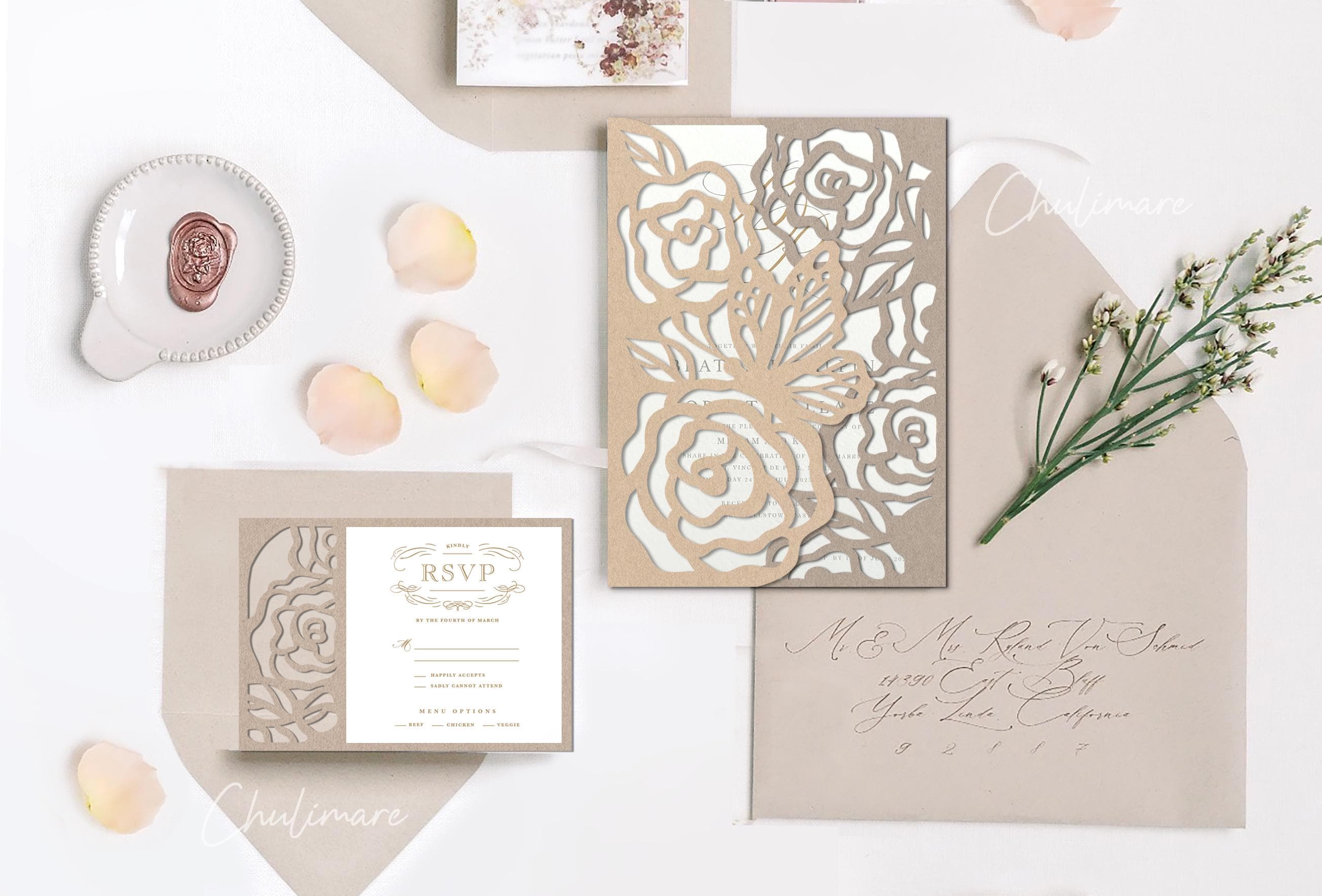 Butterfly Roses Laser Cut Wedding Invitation Template, RSVP (Digital  Download), image size:2608x1768