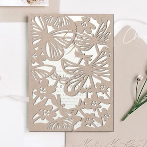 5x7 Schmetterling und Libelle Torfalte Hochzeitseinladung Laser geschnitten Vorlage mit Antwortkarte, Geburtstagseinladung, Spitze svg, Hochzeitseinladung