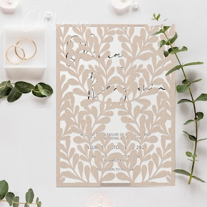 5x7 Autumn Leaves Gate-fold Wedding Invitation laser cut Template, Birthday invitation, wedding invitation svg, wedding invitation flower