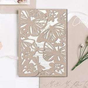 5x7 Butterfly Flowers Gate-fold Wedding Invitation laser cut Template with RSVP card,Birthday invitation, lace svg, wedding invitation svg