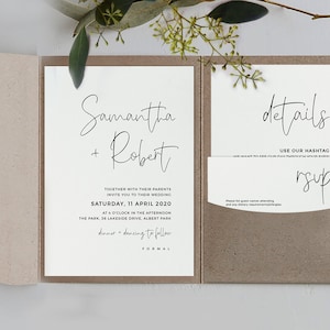 Modello di invito a nozze Cricut Tri-Fold minimalista ad arco 5x7, modello di biglietto con taglio laser busta nuziale, Silhouette Cameo, Cricut ScanNcut