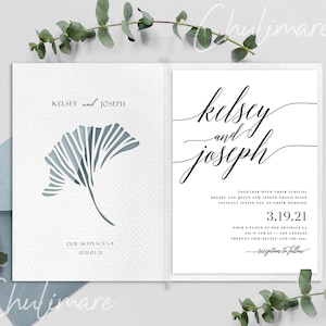 5x7 minimal Ginko leaf Folded card ,birthday card ,wedding invitation template laser cut Card Template, svg, eps, dxf file for cricut