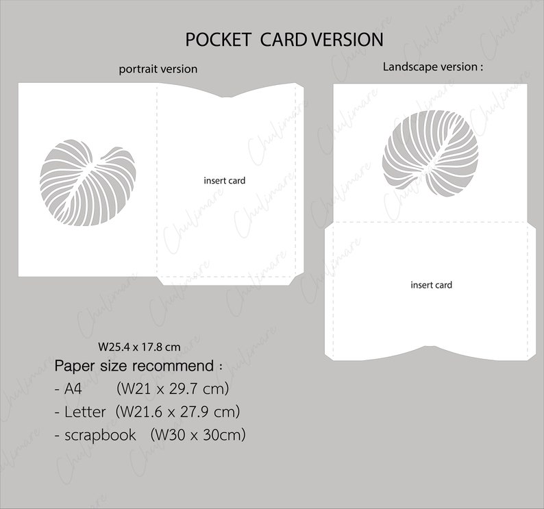 Tropical Leaf Wedding Invitation Template, Laser Cut Pocket Card (SVG
