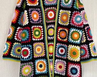 Granny Square Afghan Coat, Boho Crochet Jacket, Granny Square Cardigan, Afghan Crochet Coat, Oversized Wool Sweater