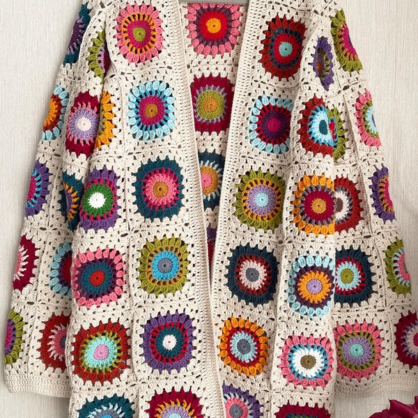 Grannysquare Strickjacke,Oma Strickjacke,bunte Strickjacke,afgane Jacke,Boho häkeln