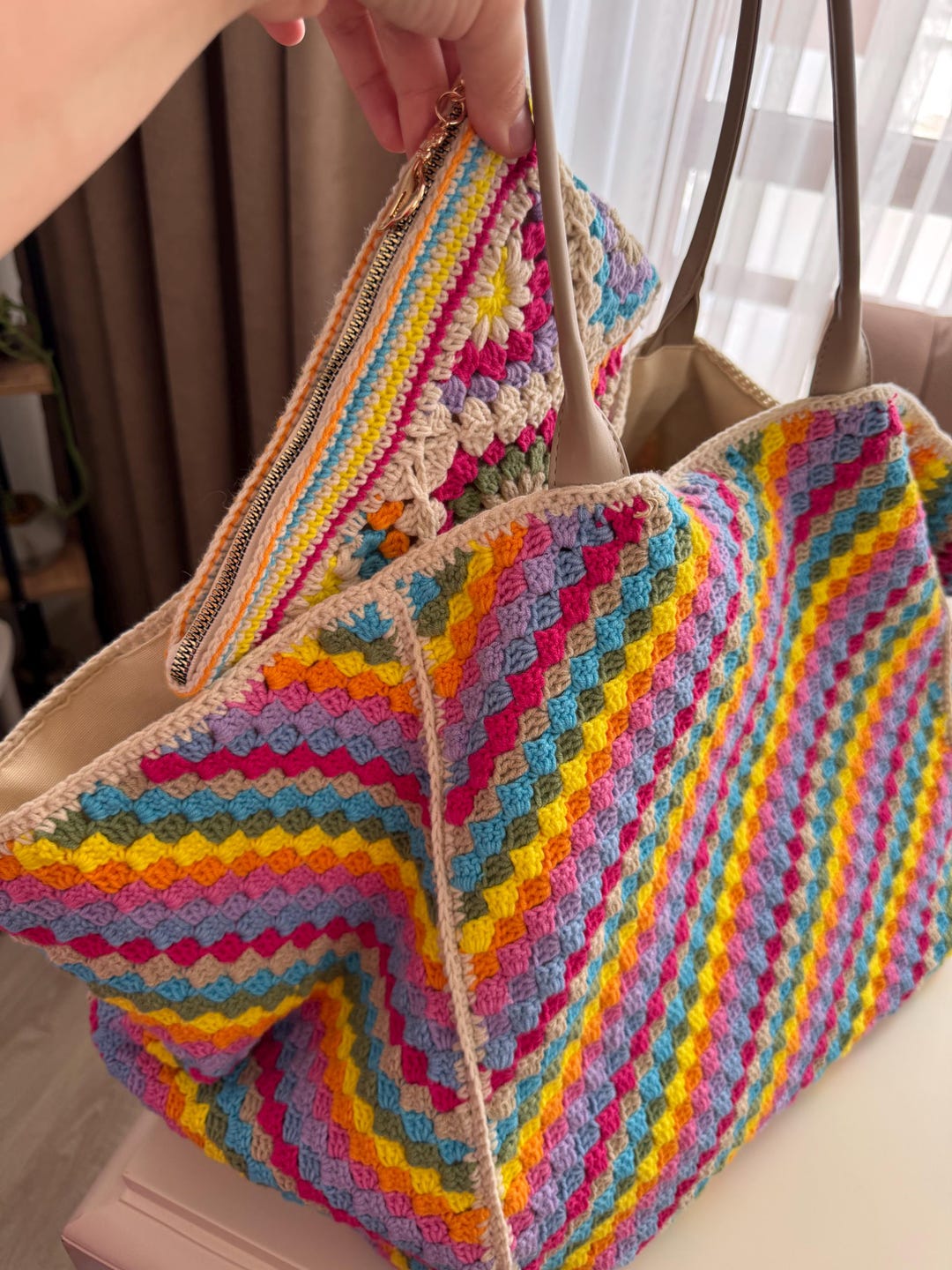Handmade Colorful Crochet Cotton Bag – Lined Boho Beach Tote - Etsy