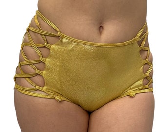 Gold Strappy Hight Waisted Brief - S - OOAK(2)