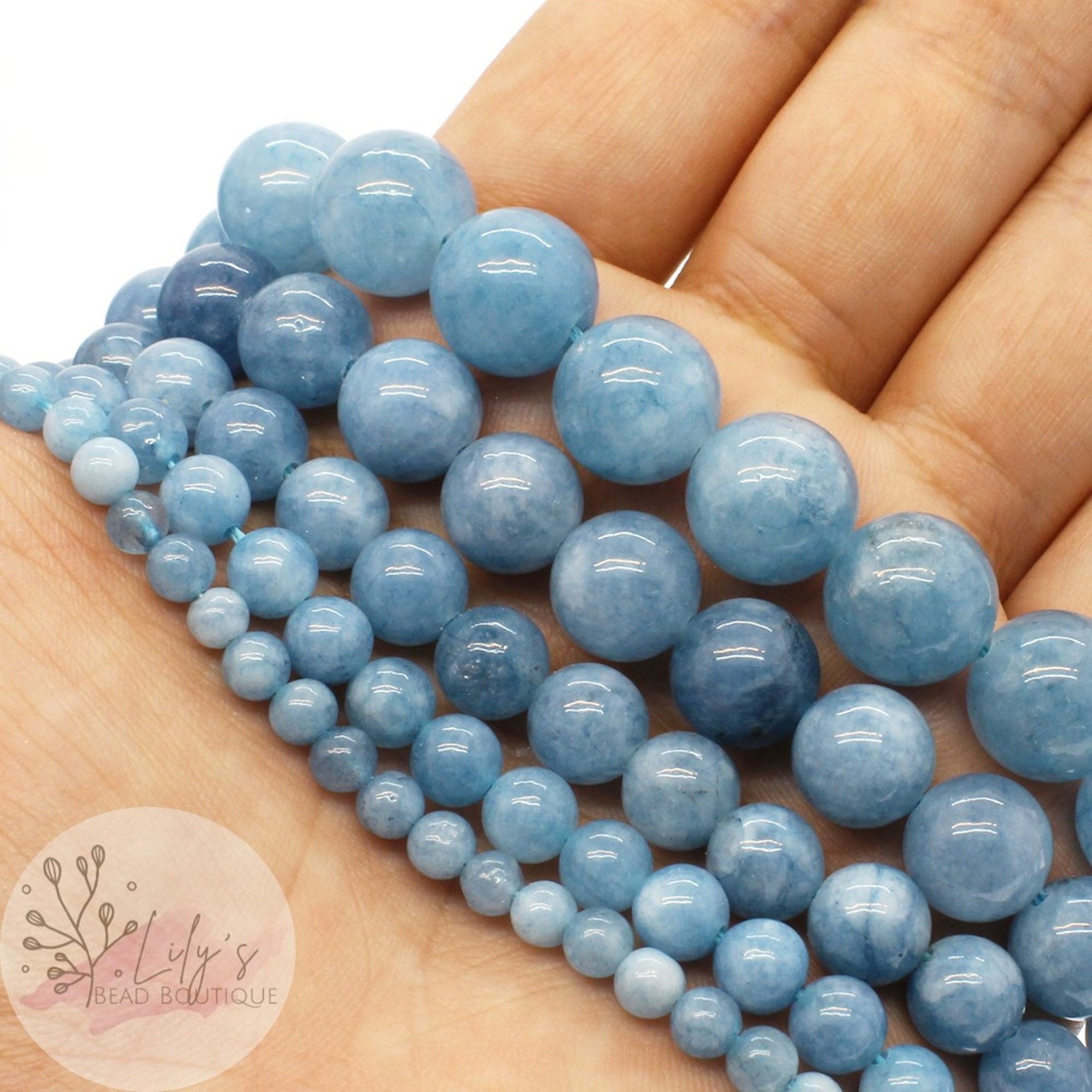 Aquamarine Beads Round sea blue 8mm bead Approx. 1mm hole Etsy
