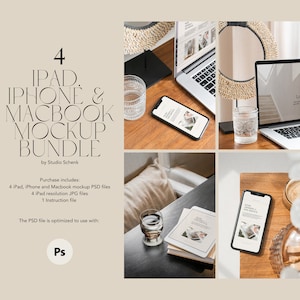 4 Mockup Bundle | iPhone, iPad and Macbook Mockups | Mockups for Web Designers and Creators | Realistic iPhone Mockup | iPad Mockup