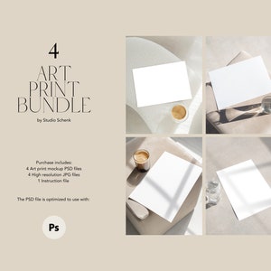 Pacchetto 4 mockup di stampe artistiche | Mockup A4 per artisti e designer | Modello di poster | Mockup di carta realistico