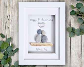 Personalised First Wedding Anniversary Gift, Paper Wedding Anniversary Gift, 1st Wedding Anniversary Pebble Art, 1 Year Together