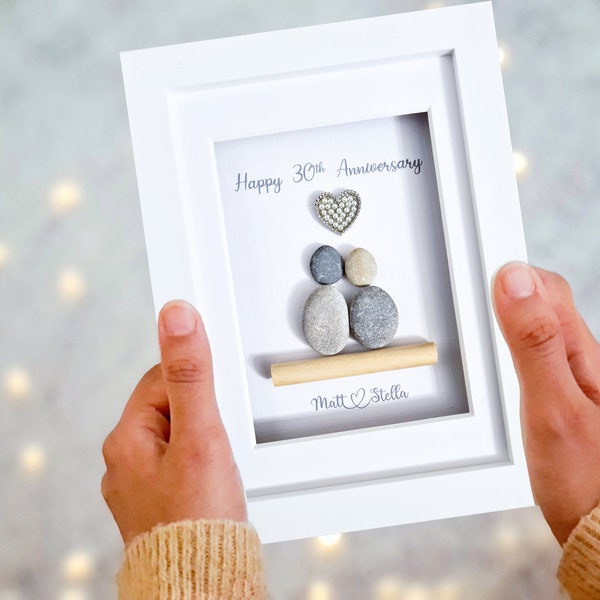Personalised 30th Wedding Anniversary Gift, Pearl Wedding Anniversary Gift, 30th Wedding Anniversary Pebble Art, 30 Years Together, Thirty