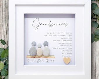 Personalised Grandparents Pebble Art Frame, Custom Gift for Nanny and Grandad from Grandchildren, Grandparents Definition Keepsake, Birthday