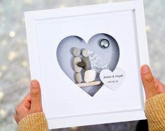 Wedding Gift, Pebble Art, Married, Wedding Picture Frame, Wedding Pebble Art, Wedding Gift for Couple, Gift for Bride and Groom