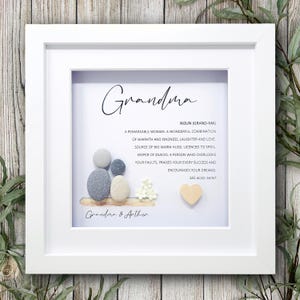 Presente de arte personalizado para avó com seixos – Moldura personalizada para avós com avó e neto – Presente de aniversário para avó, babá, vovó, avó