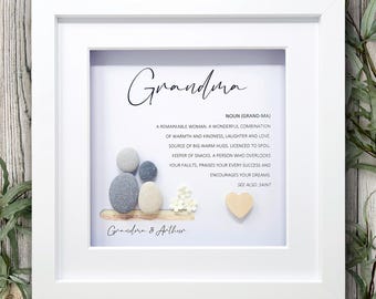 Personalised Grandma Pebble Art Gift – Custom Grandparent Frame with Grandma & Grandchild – Birthday Present for Nan, Nanny, Nana, Granny