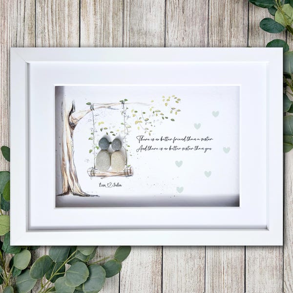 Sister Pebble Art, Personalised Gift for Sister, Birthday Present for Sister, Sister Frame, Big Sister, Little Sister, Sisters Tree Swing