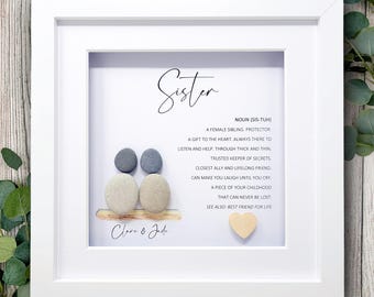 Sister Meaning, Pebble Art, Sister Gift, Framed, Birthday Gift for Sister, Personalised Gift Sister,Personalised Nursery Decor, Sister Quote