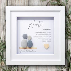 Personalised Auntie Pebble Art Frame – Gift from Niece or Nephew – Meaningful Aunt Quote – Custom Auntie Present – Framed Birthday Auntie